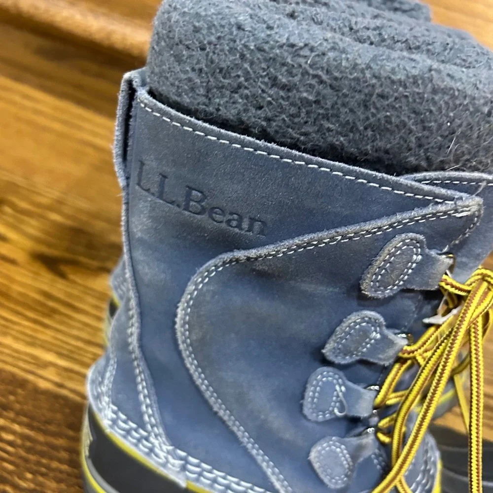 L.L.Bean Kids Snow Boots Size 1 Blue Gray Yellow Lace Up Winter Duck Boots